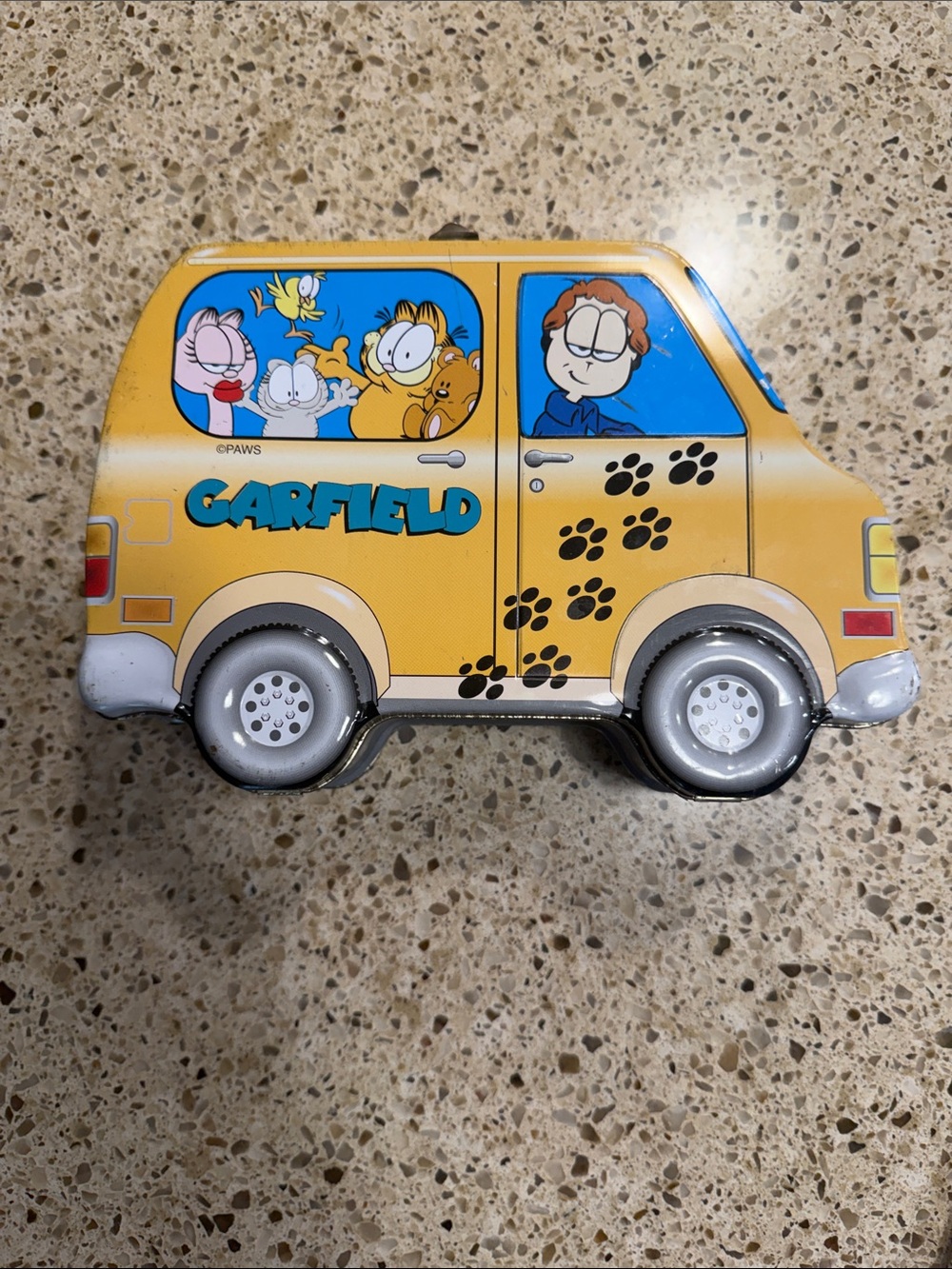 Garfield Vintage Yellow Cartoon Van Tin Toy Lunch Box